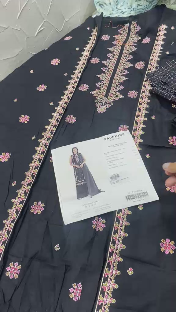 3 Piece- Sapphire Andaaz Embroidered Zari Lawn Suit