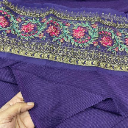 Maria B Raw Silk 2 Piece Suit with Embroidered Patch (Shirt & Trousers)